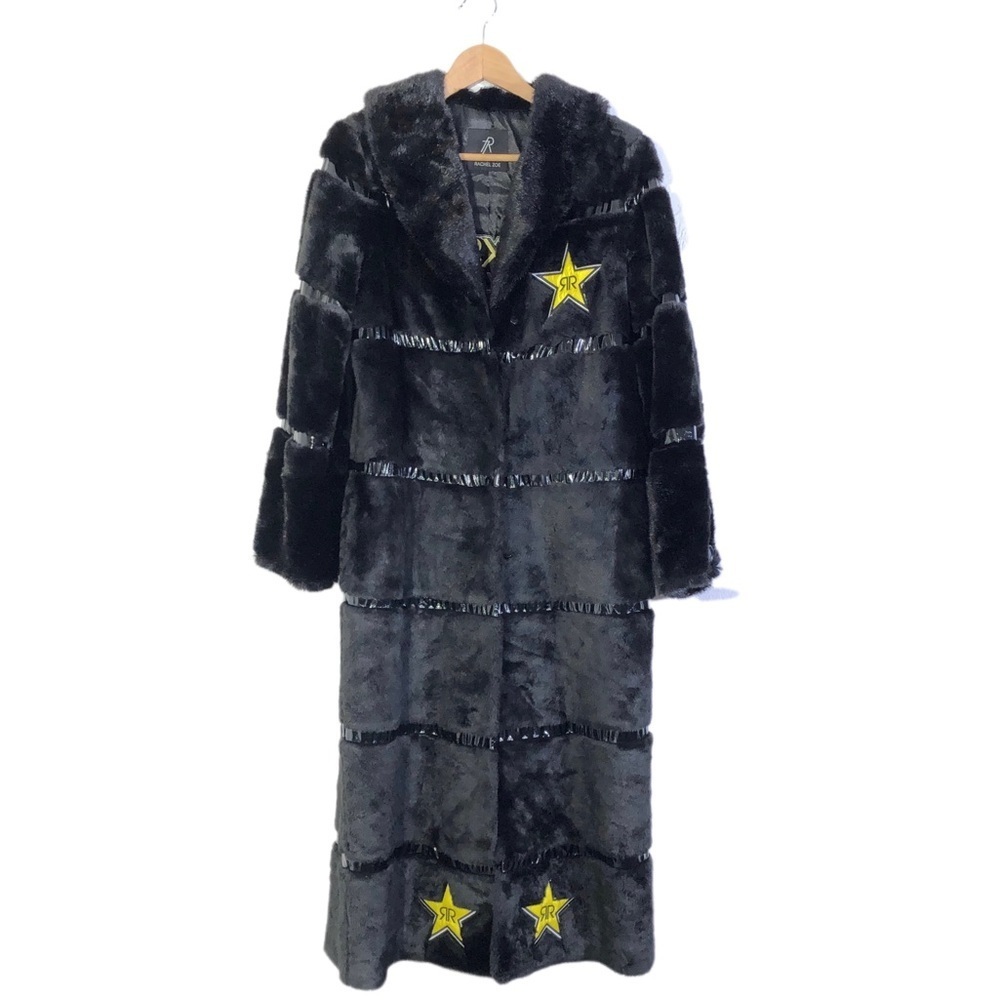 Rachel Zoe Rockstar Black Faux Fur Long Jacket - Picture 11 of 11